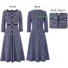 imageVFSHOW Womens Work Business Office Buttons Slim Fit and Flare MidCalf Midi ALine DressBlue Tweed