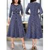 imageVFSHOW Womens Work Business Office Buttons Slim Fit and Flare MidCalf Midi ALine DressBlue Tweed