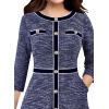 imageVFSHOW Womens Work Business Office Buttons Slim Fit and Flare MidCalf Midi ALine DressBlue Tweed