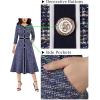 imageVFSHOW Womens Work Business Office Buttons Slim Fit and Flare MidCalf Midi ALine DressBlue Tweed