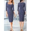 imageVFSHOW Womens Work Business Office Square Neck Bodycon Dress Elegant Cocktail Party Slim Fitted Church Pencil Sheath DressBlue Tweed