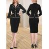 imageVFSHOW Womens Work Business V Neck Buttons Vintage Church Office Lapel Collared Peplum Pencil Sheath DressBlack
