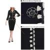imageVFSHOW Womens Work Business V Neck Buttons Vintage Church Office Lapel Collared Peplum Pencil Sheath DressBlack