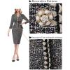 imageVFSHOW Womens Work Business V Neck Buttons Vintage Church Office Lapel Collared Peplum Pencil Sheath DressBlack Tweed
