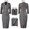 imageVFSHOW Womens Work Business V Neck Buttons Vintage Church Office Lapel Collared Peplum Pencil Sheath DressBlack Tweed