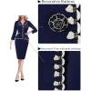 imageVFSHOW Womens Work Business V Neck Buttons Vintage Church Office Lapel Collared Peplum Pencil Sheath DressNavy Blue