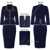 imageVFSHOW Womens Work Business V Neck Buttons Vintage Church Office Lapel Collared Peplum Pencil Sheath DressNavy Blue