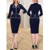 imageVFSHOW Womens Work Business V Neck Buttons Vintage Church Office Lapel Collared Peplum Pencil Sheath DressNavy Blue