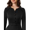 imageVFSHOW Womens Work Office Business Pleated Notch V Neck Buttons Fitted Belted Pencil Sheath DressBlack