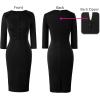 imageVFSHOW Womens Work Office Business Pleated Notch V Neck Buttons Fitted Belted Pencil Sheath DressBlack