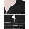 imageVFSHOW Womens Work Office Business Pleated Notch V Neck Buttons Fitted Belted Pencil Sheath DressBlack and White