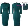 imageVFSHOW Womens Work Office Business Pleated Notch V Neck Buttons Fitted Belted Pencil Sheath DressGreen