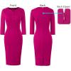imageVFSHOW Womens Work Office Business Pleated Notch V Neck Buttons Fitted Belted Pencil Sheath DressHot Pink
