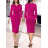 imageVFSHOW Womens Work Office Business Pleated Notch V Neck Buttons Fitted Belted Pencil Sheath DressHot Pink