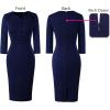 imageVFSHOW Womens Work Office Business Pleated Notch V Neck Buttons Fitted Belted Pencil Sheath DressNavy Blue