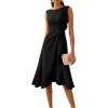 imageVFSHOW Womens 2025 Asymmetric Ruffle Ruched Cocktail ALine Midi Dress Sleeveless Elegant Boat Neck Wedding Guest DressesBlack