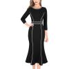imageVFSHOW Womens Elegant Vintage Cocktail Business Office Mermaid Fitted Bodycon Midi DressBlack