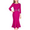 imageVFSHOW Womens Elegant Vintage Cocktail Business Office Mermaid Fitted Bodycon Midi DressHot Pink