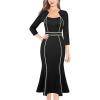 imageVFSHOW Womens Elegant Vintage Square Neck Work Business Office Party MidCalf Mermaid DressBlack With Tweed Trim