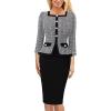 imageVFSHOW Womens Square Neck Buttons Peplum Cocktail Party Work Office Business Bodycon Pencil DressBlack Tweed  Black