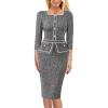 imageVFSHOW Womens Square Neck Buttons Peplum Cocktail Party Work Office Business Bodycon Pencil DressBlack Tweed With White Piping