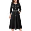 imageVFSHOW Womens Work Business Office Buttons Slim Fit and Flare MidCalf Midi ALine DressBlack