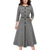 imageVFSHOW Womens Work Business Office Buttons Slim Fit and Flare MidCalf Midi ALine DressBlack Tweed