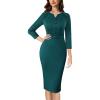 imageVFSHOW Womens Work Office Business Pleated Notch V Neck Buttons Fitted Belted Pencil Sheath DressGreen