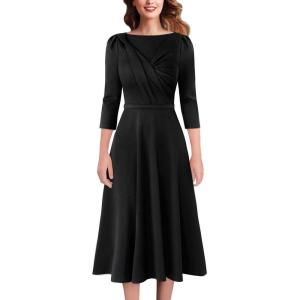 imageVFSHOW Womens 2024 Business Office Work Professional Elegant Slim Midi Aline Fit and Flare DressBlack