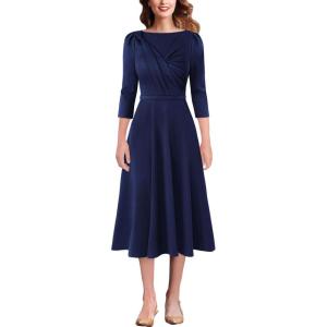 imageVFSHOW Womens 2024 Business Office Work Professional Elegant Slim Midi Aline Fit and Flare DressNavy Blue