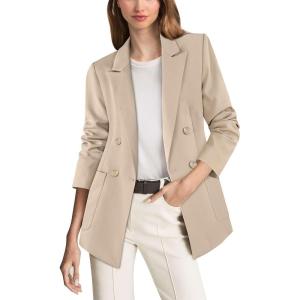 imageVFSHOW Womens Open Front Peak Lapel Double Breasted Back Slit Pockets Office Business Work Slim Blazer JacketKhaki