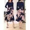 imageVFSHOW Womens Elegant Pockets Belted Work Business Office Casual Party Pleated ALine Midi DressNavy Blue Pink Floral