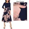 imageVFSHOW Womens Elegant Pockets Belted Work Business Office Casual Party Pleated ALine Midi DressNavy Blue Pink Floral