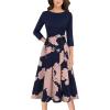 imageVFSHOW Womens Elegant Pockets Belted Work Business Office Casual Party Pleated ALine Midi DressNavy Blue Pink Floral