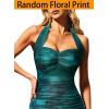 imageVFSHOW Womens 2025 Halter Off Shoulder Cocktail Ruched Bodycon Midi Dress Sexy Backless Slim Fitted Wedding Guest DressesGreen Floral Print