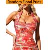 imageVFSHOW Womens 2025 Halter Off Shoulder Cocktail Ruched Bodycon Midi Dress Sexy Backless Slim Fitted Wedding Guest DressesOrange Floral Print