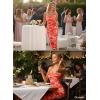 imageVFSHOW Womens 2025 Halter Off Shoulder Cocktail Ruched Bodycon Midi Dress Sexy Backless Slim Fitted Wedding Guest DressesOrange Floral Print