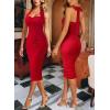 imageVFSHOW Womens 2025 Halter Off Shoulder Cocktail Ruched Bodycon Midi Dress Sexy Backless Slim Fitted Wedding Guest DressesRed