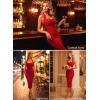 imageVFSHOW Womens 2025 Halter Off Shoulder Cocktail Ruched Bodycon Midi Dress Sexy Backless Slim Fitted Wedding Guest DressesRed