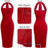 imageVFSHOW Womens 2025 Halter Off Shoulder Cocktail Ruched Bodycon Midi Dress Sexy Backless Slim Fitted Wedding Guest DressesRed