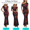 imageVFSHOW Womens 2025 One Shoulder Wedding Guest Bodycon Maxi Dress Sexy Off The Shoulder Fitted Formal Long Cocktail DressesBlack With Red Floral Print