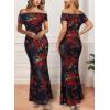 imageVFSHOW Womens 2025 One Shoulder Wedding Guest Bodycon Maxi Dress Sexy Off The Shoulder Fitted Formal Long Cocktail DressesBlack With Red Floral Print