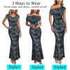 imageVFSHOW Womens 2025 One Shoulder Wedding Guest Bodycon Maxi Dress Sexy Off The Shoulder Fitted Formal Long Cocktail DressesBlue and Black Leopard Print