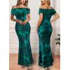 imageVFSHOW Womens 2025 One Shoulder Wedding Guest Bodycon Maxi Dress Sexy Off The Shoulder Fitted Formal Long Cocktail DressesGreen Floral Print