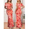 imageVFSHOW Womens 2025 One Shoulder Wedding Guest Bodycon Maxi Dress Sexy Off The Shoulder Fitted Formal Long Cocktail DressesOrange Floral Print