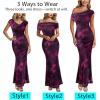 imageVFSHOW Womens 2025 One Shoulder Wedding Guest Bodycon Maxi Dress Sexy Off The Shoulder Fitted Formal Long Cocktail DressesPurple Floral Print