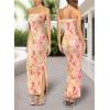 imageVFSHOW Womens 2025 Sexy Backless Formal Tube Bodycon Maxi Dress Strapless Side Slit Beach Wedding Guest Long Cocktail DressesPink and Orange Floral Print