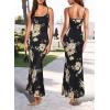 imageVFSHOW Womens 2025 Spaghetti Strap Cocktail Bodycon Maxi Dress Sexy Backless Scoop Neck Wedding Guest Formal Long DressesBlack With Beige Floral Print