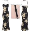 imageVFSHOW Womens 2025 Spaghetti Strap Cocktail Bodycon Maxi Dress Sexy Backless Scoop Neck Wedding Guest Formal Long DressesBlack With Beige Floral Print