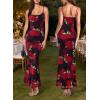 imageVFSHOW Womens 2025 Spaghetti Strap Cocktail Bodycon Maxi Dress Sexy Backless Scoop Neck Wedding Guest Formal Long DressesBlack With Red Rose Floral Print